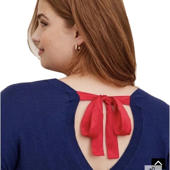 TORRID SWEATER - SNOW WHITE CHIFFON TIE BOW DETAIL PULLOVER SWEATER - DISNEY 1X - Picture 4 of 7